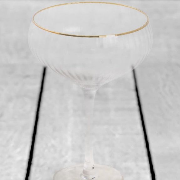 Set of 6 Large Traditional Coupe Champagne Glasses with Gold Rims