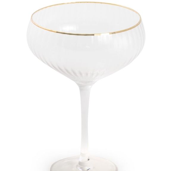 Set of 6 Large Traditional Coupe Champagne Glasses with Gold Rims