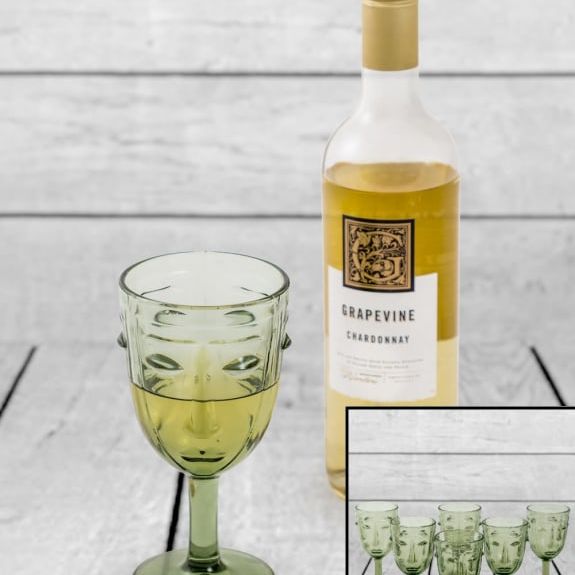 Set of 6 Green Deco Face Wine Glasses