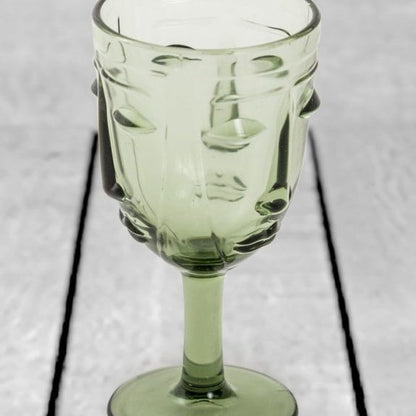 Set of 6 Green Deco Face Wine Glasses