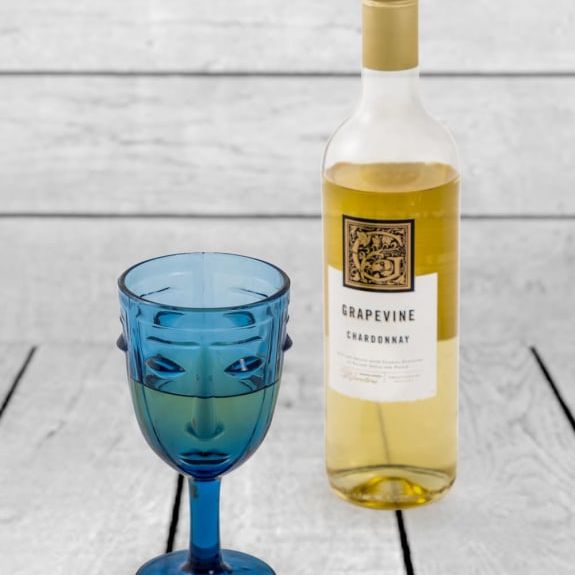 Set of 6 Blue Deco Face Wine Glasses