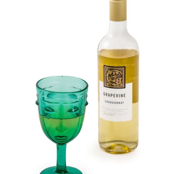 Set of 6 Teal Deco Face Wine Glasses