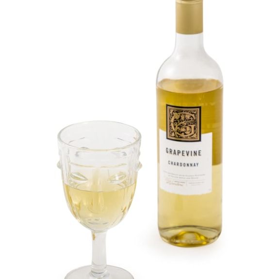 Set of 6 Clear Deco Face Wine Glasses