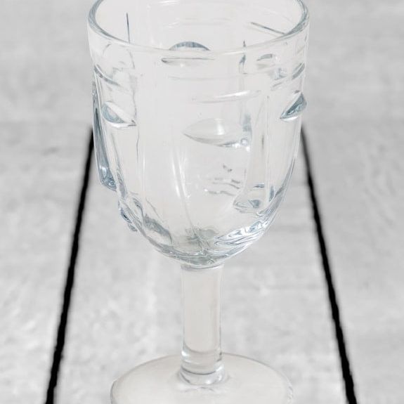 Set of 6 Clear Deco Face Wine Glasses