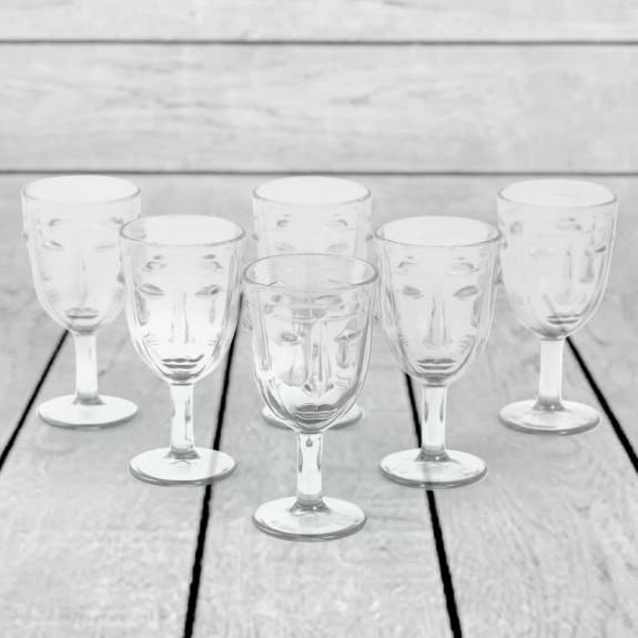 Set of 6 Clear Deco Face Wine Glasses
