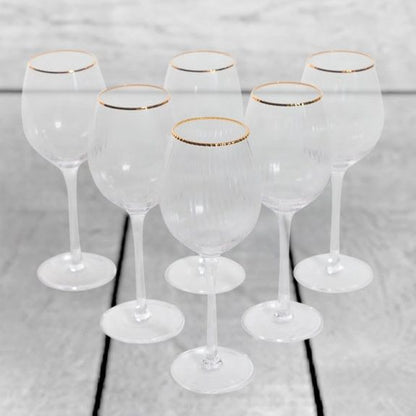 Set of 6 Traditional Wine Glasses with Gold Rims