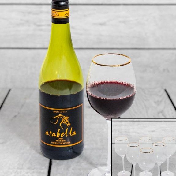 Set of 6 Traditional Wine Glasses with Gold Rims