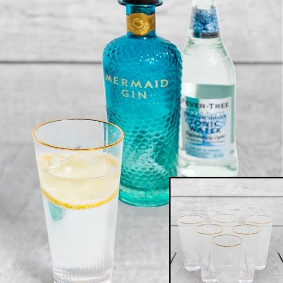 Set of 6 Traditional Highball Glass Tumblers with Gold Rims