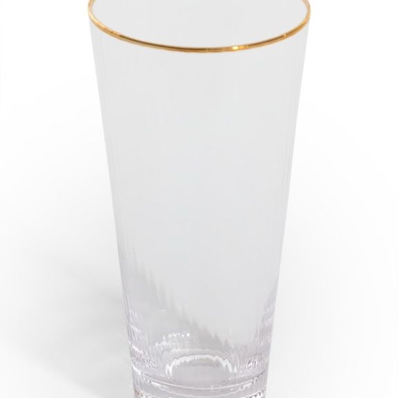 Set of 6 Traditional Highball Glass Tumblers with Gold Rims