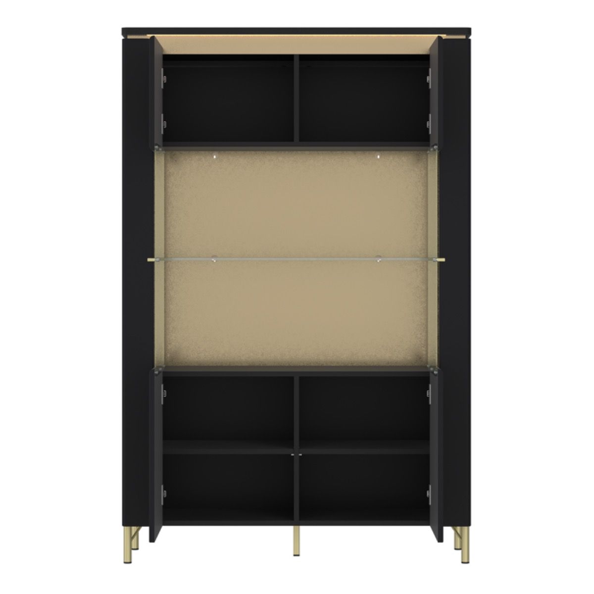 Genoa Vitrin 2 Door in Black Matt/Gold