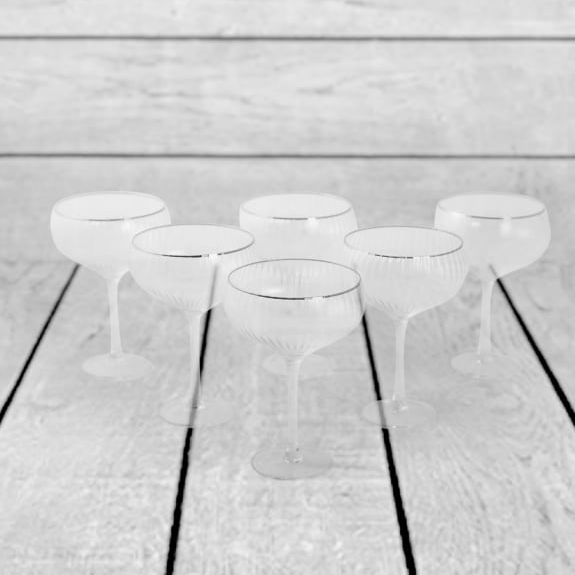 Set of 6 Large Traditional Coupe Champagne Glasses with Silver Rims
