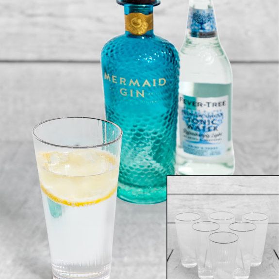 Set of 6 Traditional Highball Glass Tumblers with Silver Rims