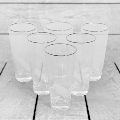Set of 6 Traditional Highball Glass Tumblers with Silver Rims