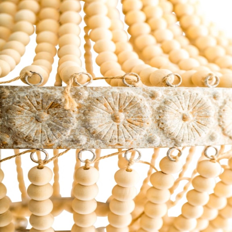 Large Bohemian Wooden-Beaded Chandelier