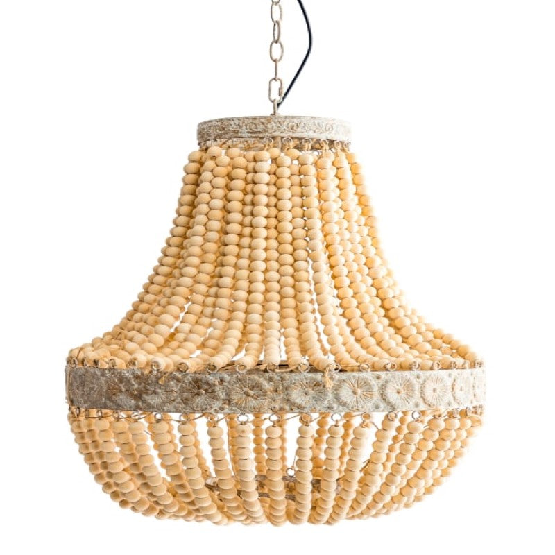 Large Bohemian Wooden-Beaded Chandelier
