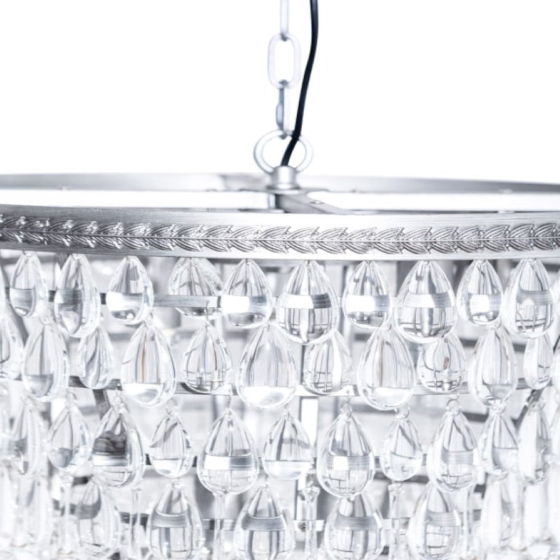 Large Brushed Silver Finish Rainfall Chandelier w/ Clear Crystals