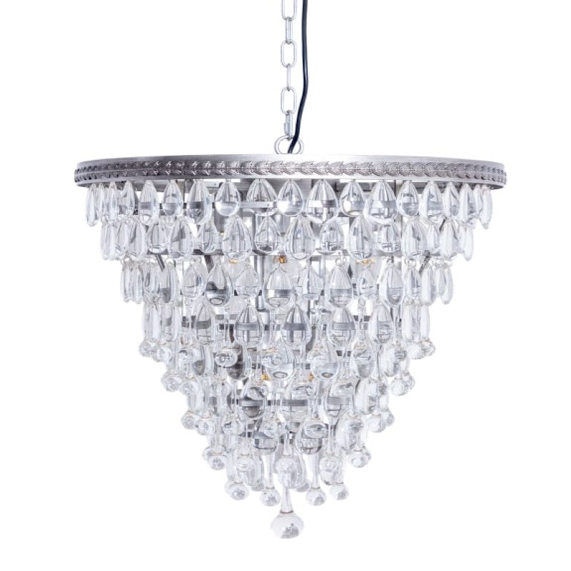Large Brushed Silver Finish Rainfall Chandelier w/ Clear Crystals