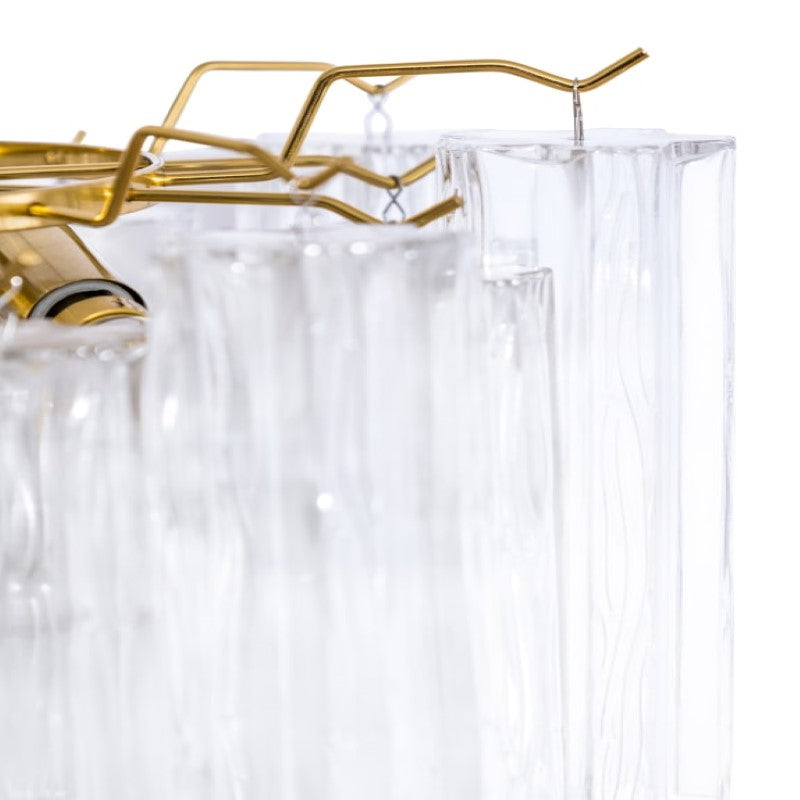 Brass with Multi Clear Waved Cylinder Glass Chandelier