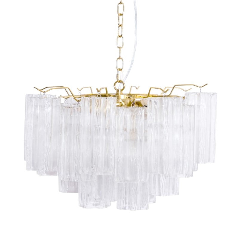 Brass with Multi Clear Waved Cylinder Glass Chandelier