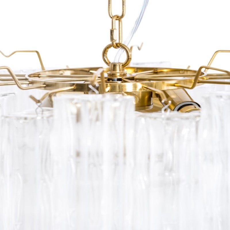 Brass with Multi Clear Waved Cylinder Glass Chandelier