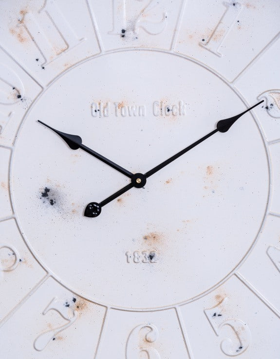 Large Antiqued White Wall Clock