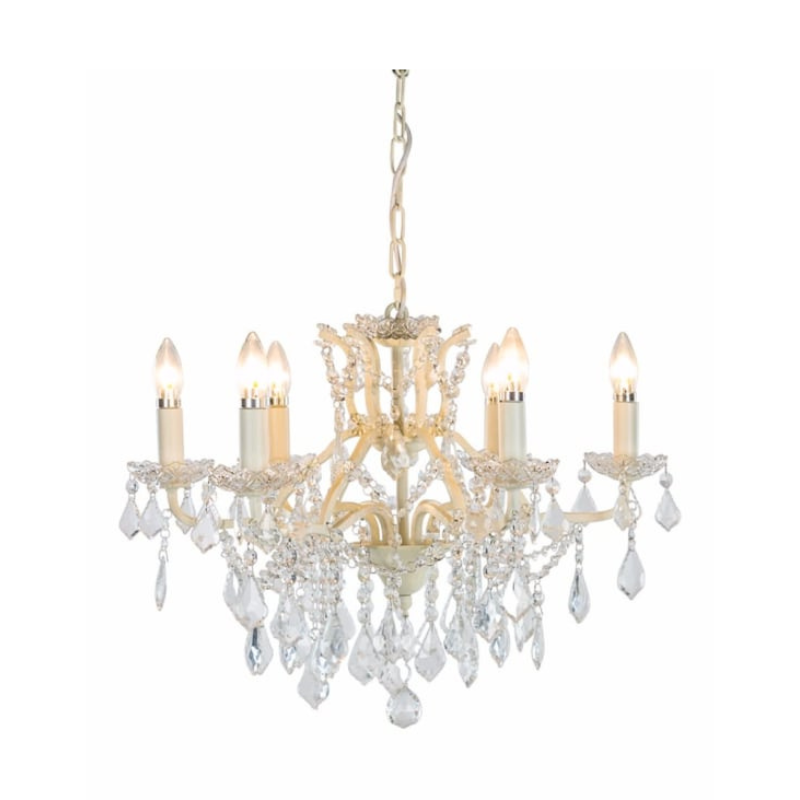 6 Branch Antique Crackle White Shallow Chandelier