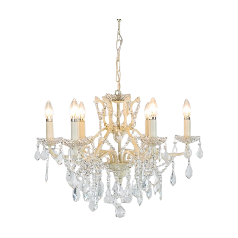 6 Branch Antique Crackle White Shallow Chandelier