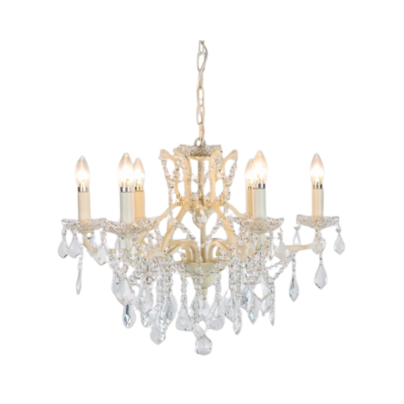 6 Branch Antique Crackle White Shallow Chandelier