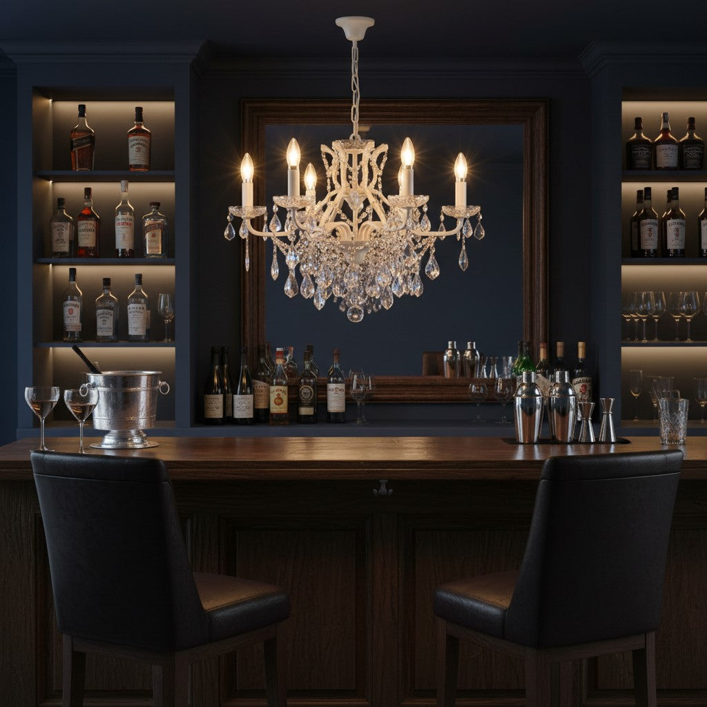 6 Branch Antique Crackle White Shallow Chandelier