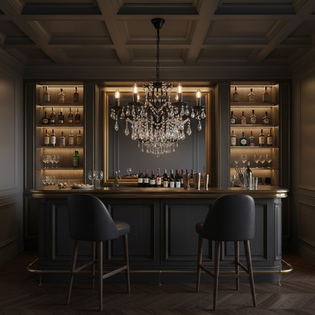 6 Branch Matt Black Shallow Chandelier