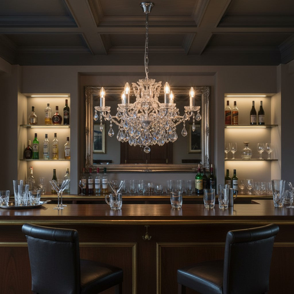 6 Branch Silver Leaf Shallow Chandelier