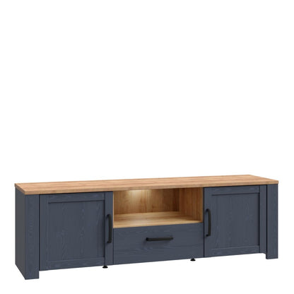Bohol TV Unit in Riviera Oak/Navy with Optional LED Lighting