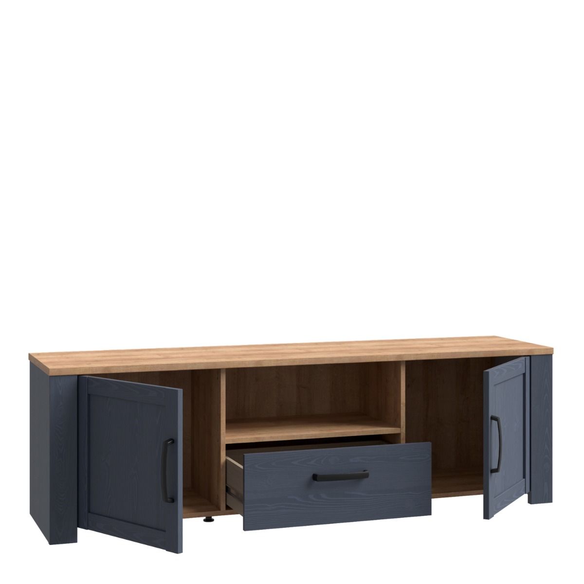 Bohol TV Unit in Riviera Oak/Navy with Optional LED Lighting