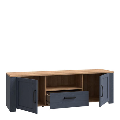 Bohol TV Unit in Riviera Oak/Navy with Optional LED Lighting