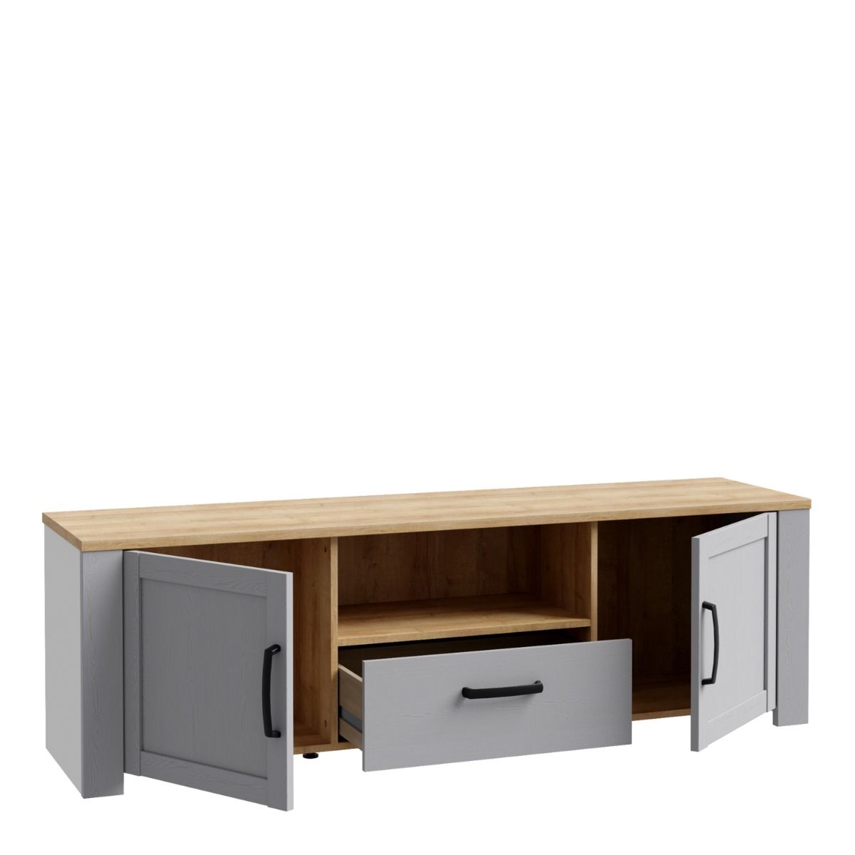 Bohol TV Unit in Riviera Oak/Grey Oak with Optional LED Lighting