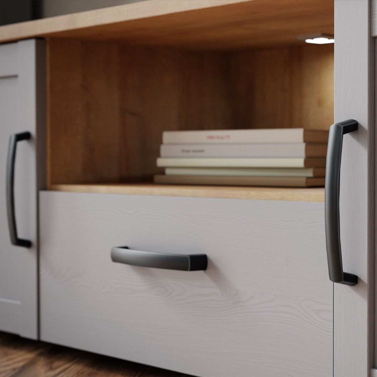 Bohol TV Unit in Riviera Oak/Grey Oak with Optional LED Lighting