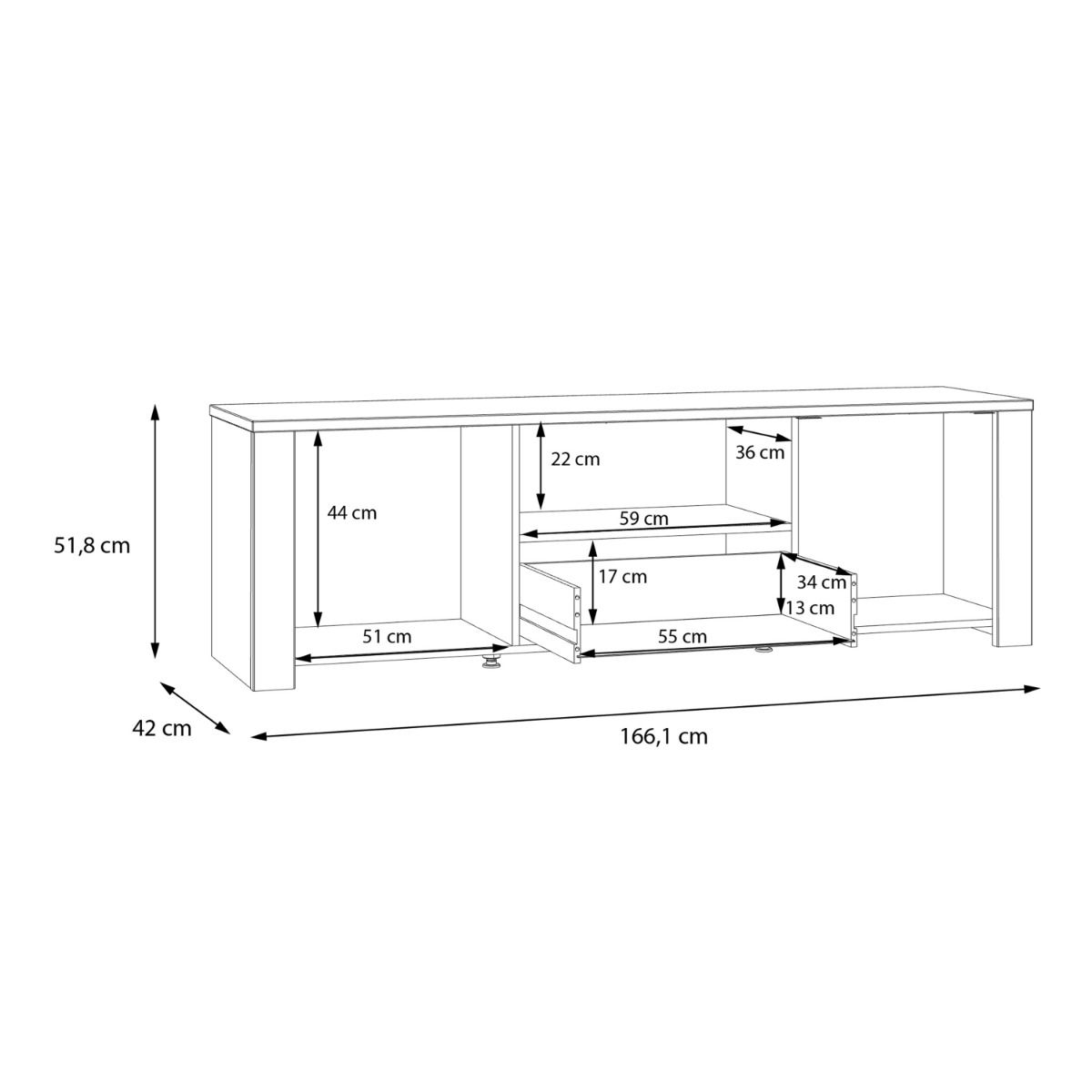Bohol TV Unit in Riviera Oak/Grey Oak with Optional LED Lighting