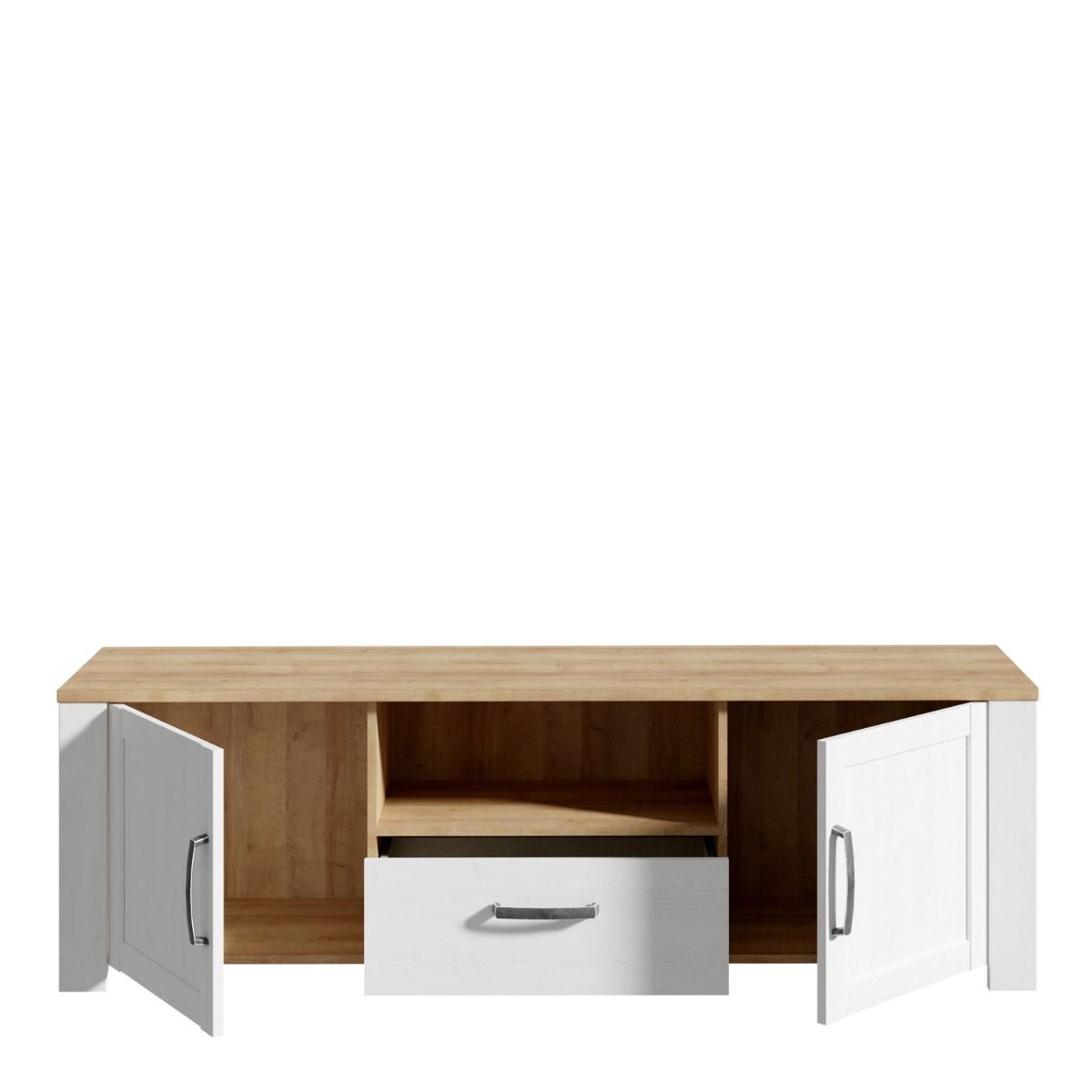 Bohol TV Unit in Riviera Oak/White with Optional LED Lighting