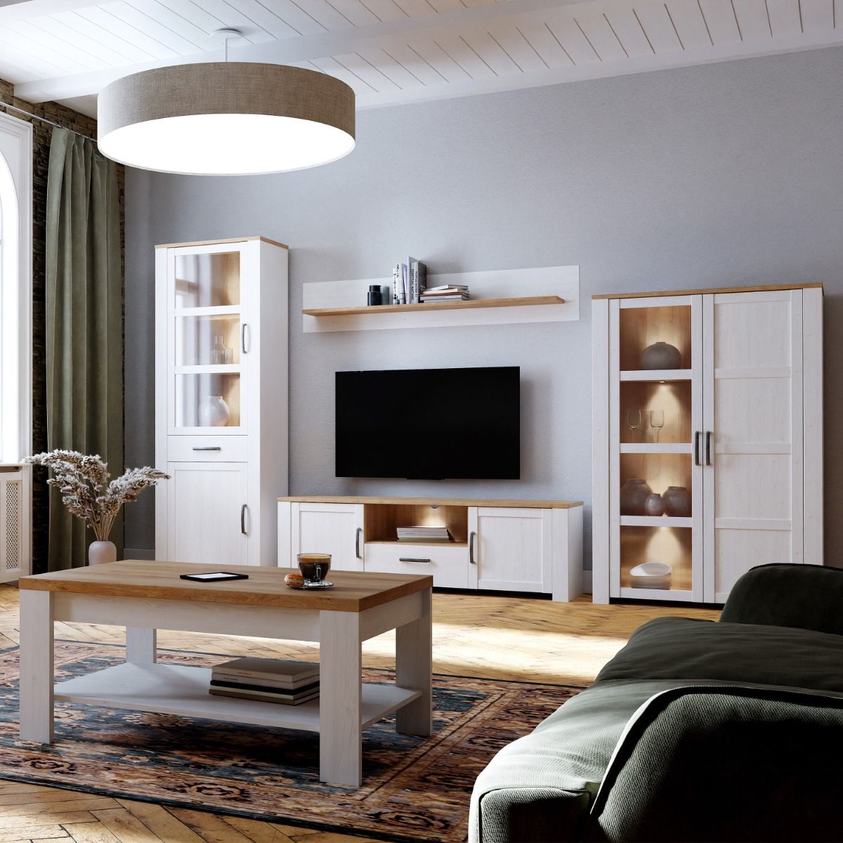 Bohol TV Unit in Riviera Oak/White with Optional LED Lighting
