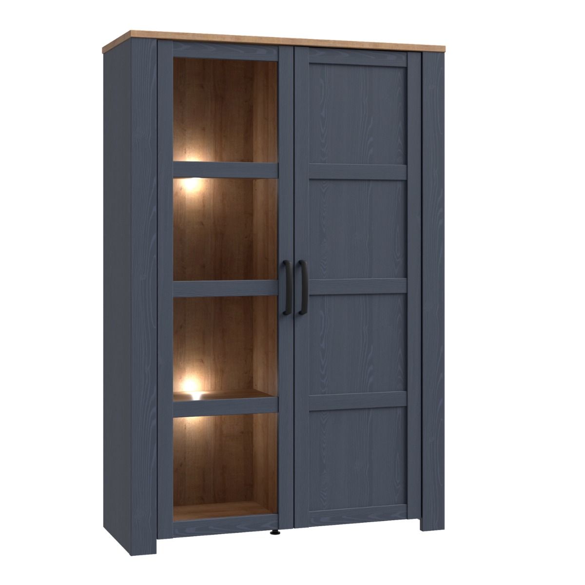 Bohol Display Cabinet in Riviera Oak/Navy with Optional LED Lighting
