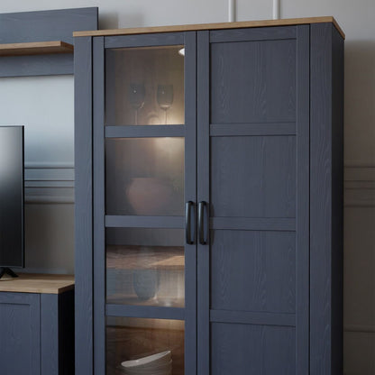 Bohol Display Cabinet in Riviera Oak/Navy with Optional LED Lighting