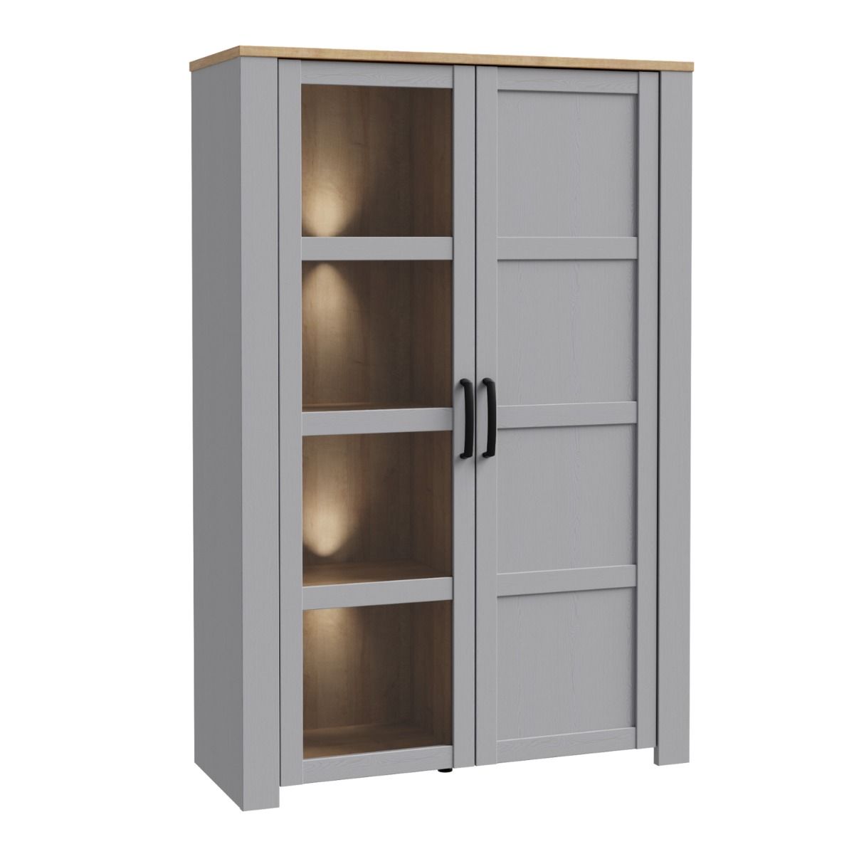 Bohol Display Cabinet in Riviera Oak/Grey Oak with Optional LED Lighting