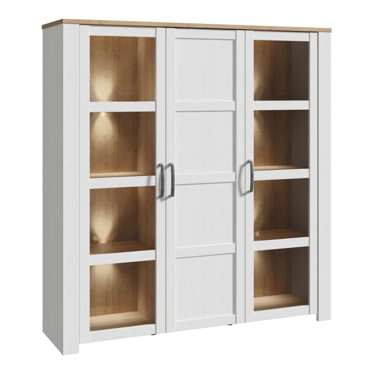 Bohol Large Display Cabinet in Riviera Oak/White with Optional LED Lighting