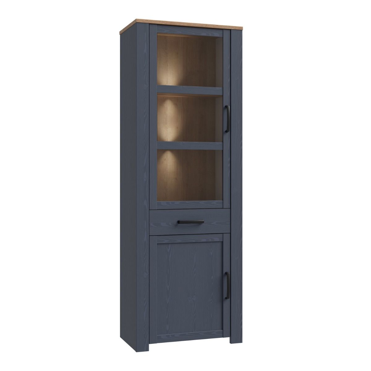 Bohol Narrow Display Cabinet in Riviera Oak/Navy Optional LED Lighting