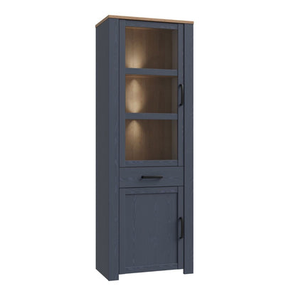 Bohol Narrow Display Cabinet in Riviera Oak/Navy Optional LED Lighting