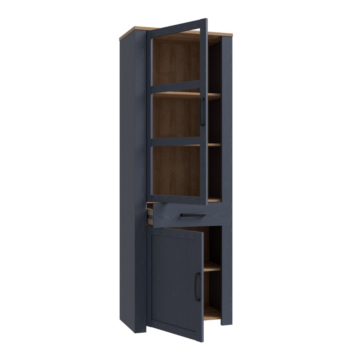 Bohol Narrow Display Cabinet in Riviera Oak/Navy Optional LED Lighting