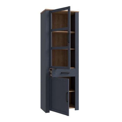Bohol Narrow Display Cabinet in Riviera Oak/Navy Optional LED Lighting