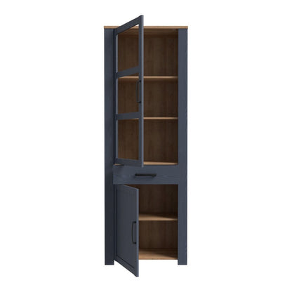 Bohol Narrow Display Cabinet in Riviera Oak/Navy Optional LED Lighting