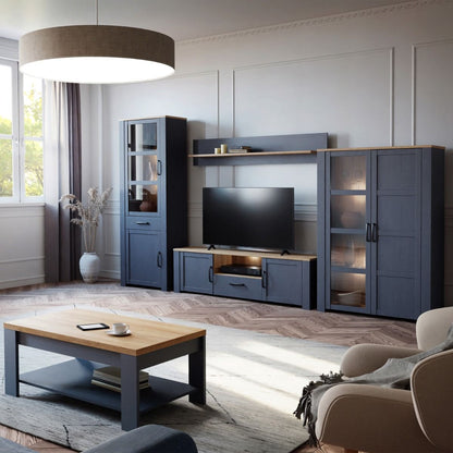 Bohol Narrow Display Cabinet in Riviera Oak/Navy Optional LED Lighting