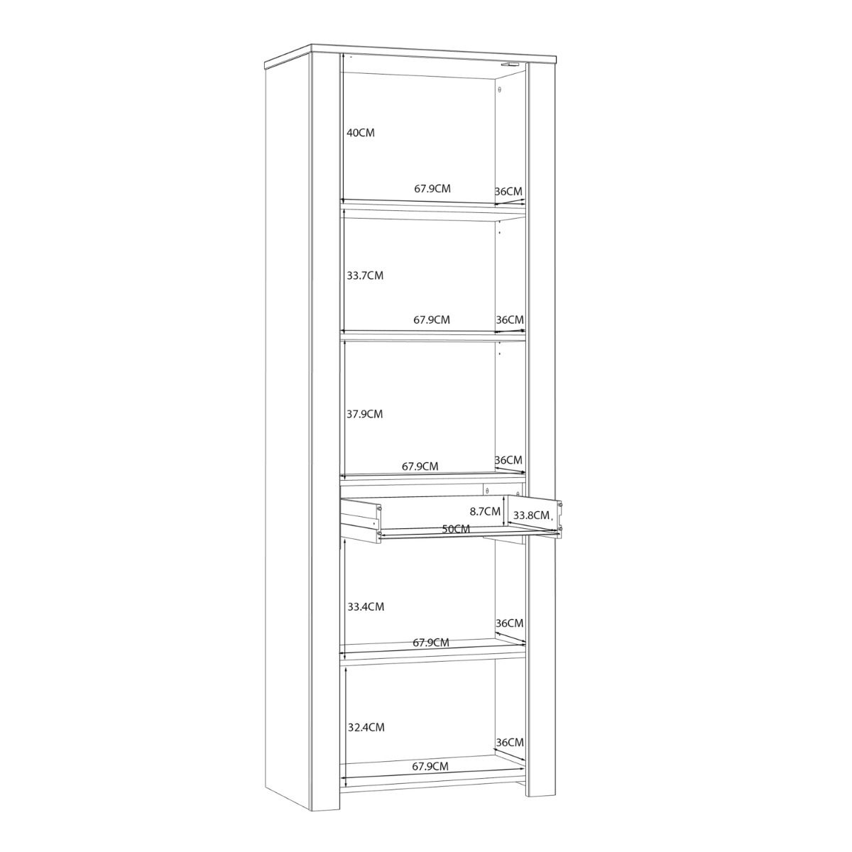 Bohol Narrow Display Cabinet in Riviera Oak/Navy Optional LED Lighting